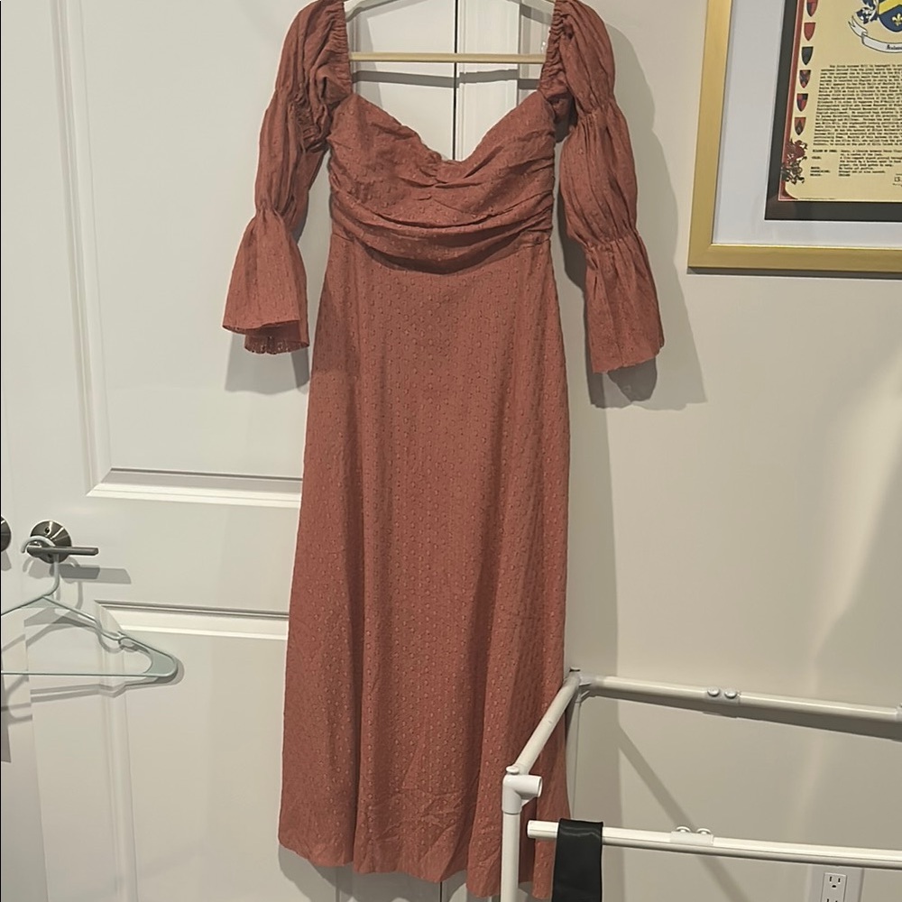 Pink Ruched Sweetheart Gown with Bishop Sleeves